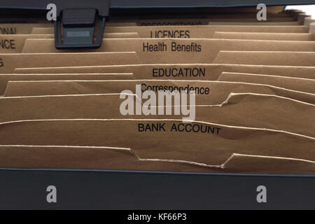 Home File For Household Bills and Documents Stock Photo