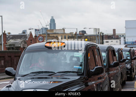 Taxis queuing outside Waterloo station in central London. Stock Photo