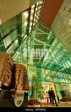 Night view of Guangzhou new library,Guangdong Province,China Stock Photo