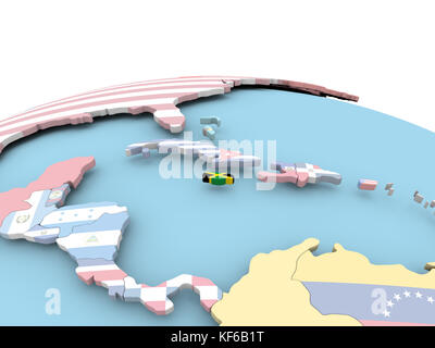 Jamaica on political globe with embedded flags. 3D illustration. Stock Photo