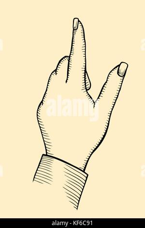 female s hand, index finger shows gesture upward or presses virtual button, vector illustration. Stock Vector