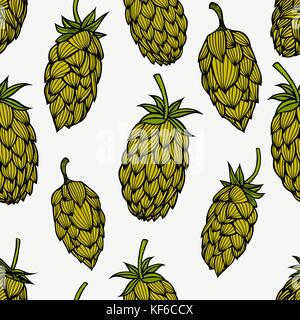 Seamless pattern with green hops. Vector illustration. Stock Vector