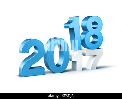 Blue 2018 typescript date above 2017, isolated on white - 3D illustration Stock Photo