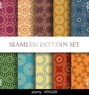 Set of ten Ornamental seamless design. Effortless geometry patterns for printing, web and textile design. Vector illustration. Stock Vector