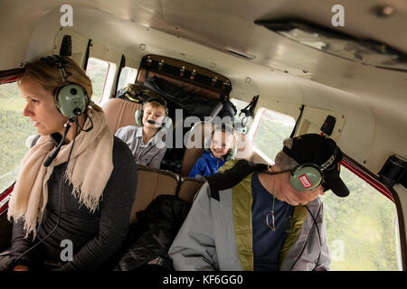 USA, Alaska, Redoubt Bay, Cook Inlet, views from inside the float plane after departing Redoubt Bay back to Anchorage Stock Photo
