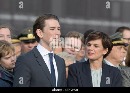 Vienna, Austria. 26th Oct, 2017. Austrian National Day 2017 in the presence of the Federal President and the Austrian Federal Government at Heroes Square in Vienna. Over 1000 recruits were engaged in the service in the army. In the picture Foreign Minister (L) Sebastian Kurz and federal Minister (R) Rendi Wagner. Credit: Franz Perc/Alamy Live News Stock Photo