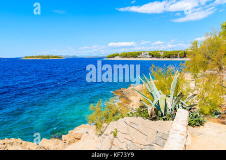 View of sea coast in Primosten town, Dalmatia, Croatia Stock Photo