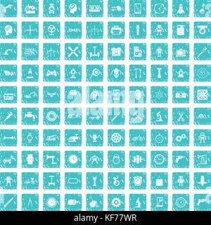 100 gear icons set grunge blue Stock Vector