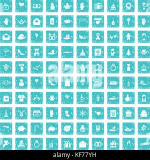 100 gift icons set grunge blue Stock Vector