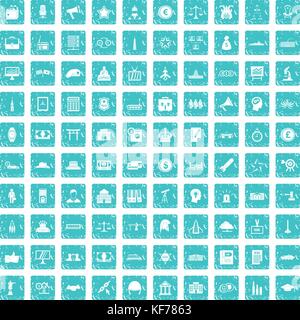 100 government icons set grunge blue Stock Vector