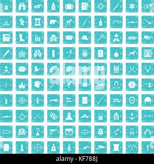 100 guns icons set grunge blue Stock Vector