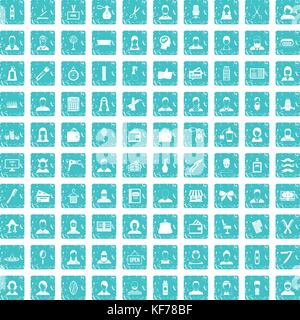 100 hairdresser icons set grunge blue Stock Vector