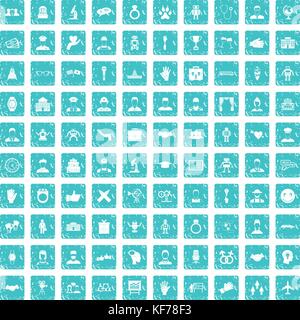 100 handshake icons set grunge blue Stock Vector