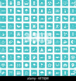 100 harmony icons set grunge blue Stock Vector