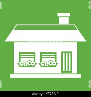 One storey house with two windows icon green Stock Vector