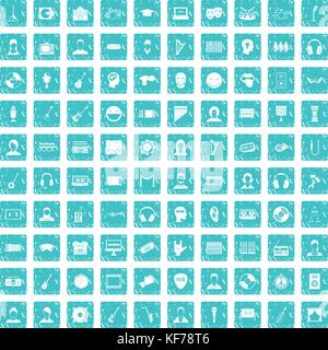 100 audience icons set grunge blue Stock Vector