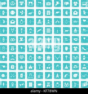 100 heart icons set grunge blue Stock Vector