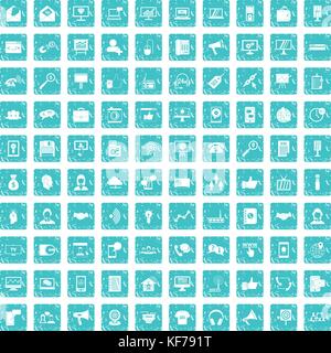 100 help desk icons set grunge blue Stock Vector