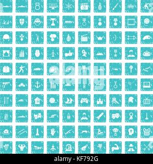100 hero icons set grunge blue Stock Vector