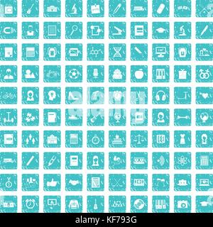 100 hi-school icons set grunge blue Stock Vector