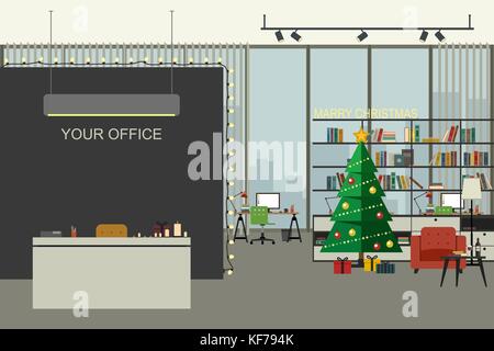 Christmas office illustration in flat style. Stock Vector