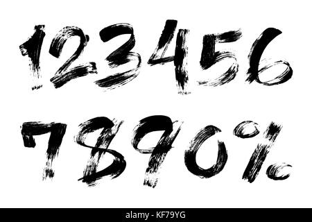 Vector illustration of brush painted numbers set with percent sign isolated on white background for your design Stock Vector