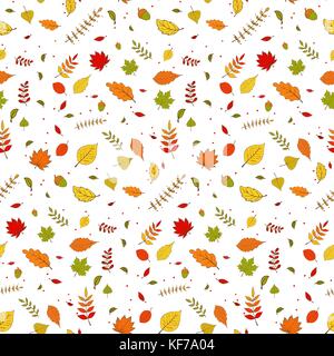 Happy Thanksgiving Day background. Vector illustration of abstract seamless falling colorful hand drawn autumn leaves wallpaper pattern Stock Vector