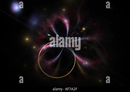 Fractal abstract illustration of colored lines and circles on a black background Stock Photo
