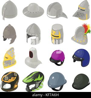 Helmet hat icons set, isometric style Stock Vector