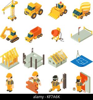Construction building icons set, isometric style Stock Vector