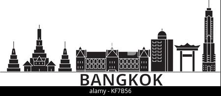 Bangkok architecture vector city skyline, travel cityscape with landmarks, buildings, isolated sights on background Stock Vector