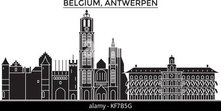 Belgium, Antwerpen architecture vector city skyline, travel cityscape with landmarks, buildings, isolated sights on background Stock Vector