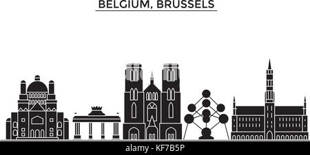 Belgium, Brussels architecture vector city skyline, travel cityscape with landmarks, buildings, isolated sights on background Stock Vector