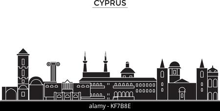Cyprus architecture vector city skyline, travel cityscape with landmarks, buildings, isolated sights on background Stock Vector
