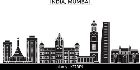 India, Mumbai architecture vector city skyline, travel cityscape with landmarks, buildings, isolated sights on background Stock Vector