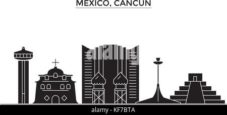 Mexico, Cancun architecture vector city skyline, travel cityscape with landmarks, buildings, isolated sights on background Stock Vector