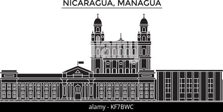 Nicaragua, Managua architecture vector city skyline, travel cityscape with landmarks, buildings, isolated sights on background Stock Vector