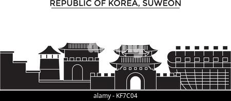 Republic Of Korea, Suweon architecture vector city skyline, travel cityscape with landmarks, buildings, isolated sights on background Stock Vector