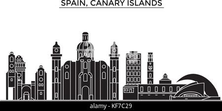 Spain, Canary Islands architecture vector city skyline, travel cityscape with landmarks, buildings, isolated sights on background Stock Vector