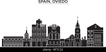 Spain, Oviedo architecture vector city skyline, travel cityscape with landmarks, buildings, isolated sights on background Stock Vector