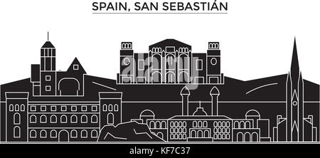 Spain, San Sebastian architecture vector city skyline, travel cityscape with landmarks, buildings, isolated sights on background Stock Vector