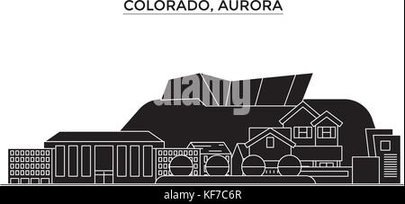 United States, Aurora city skyline isolated vector illustration, icons ...