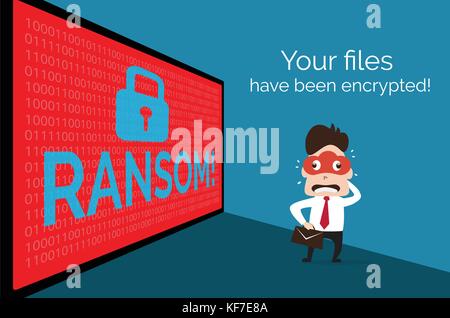 Illustration of business data has been encrypted by ransom ware, Wanna Cry malware concept. Stock Vector