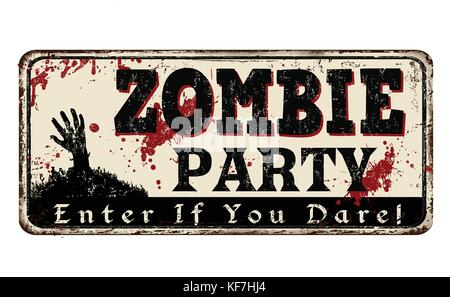 Zombie party vintage rusty metal sign on a white background, vector illustration Stock Vector