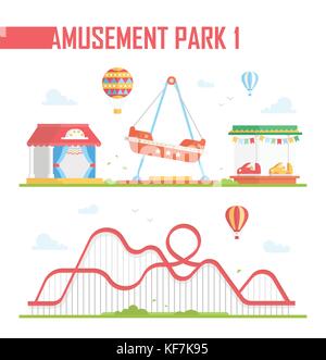 Set of amusement park elements - modern vector illustration Stock Vector