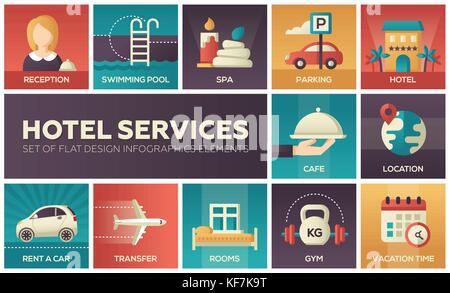 Hotel services - set of flat design infographics elements Stock Vector