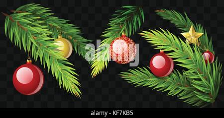 Christmas fir branches - set of modern vector realistic isolated elements Stock Vector