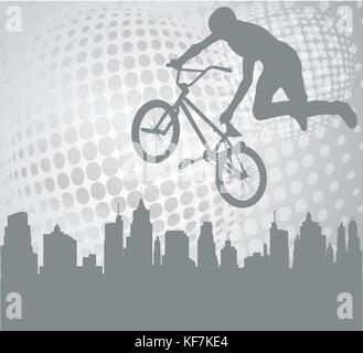 bmx stunt cyclist on the abstract background - vector Stock Vector