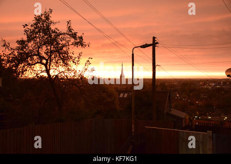 Storm Ophelia turns the sky red over England - here Norwich late afternoon October 2017 Stock Photo