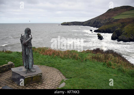 Statue of St Carannog, Llangrannog, Ceredigion, Wales Stock Photo